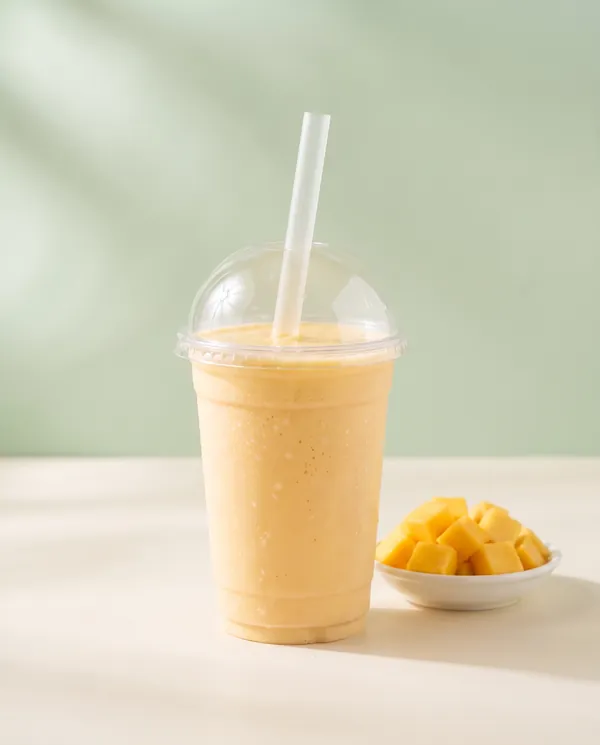 Mango yogurt drink with fresh mango cubes